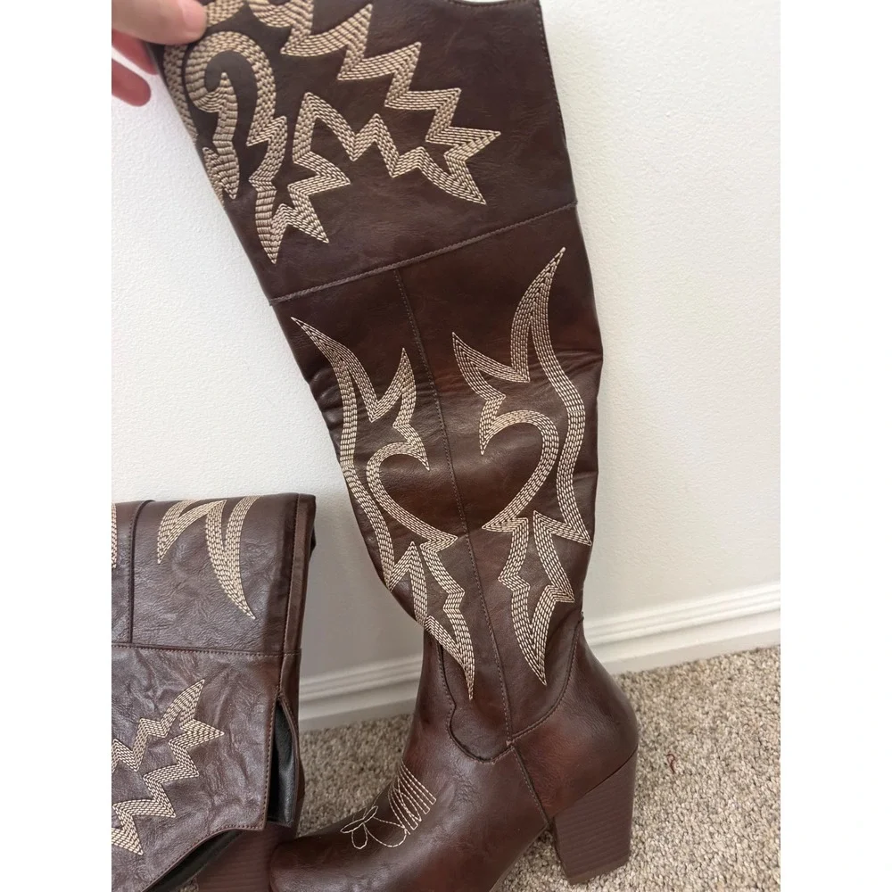 AOSPHIRAYLIAN Women's Knee-High Western Cowgirl Boots – Size 36 – NEW